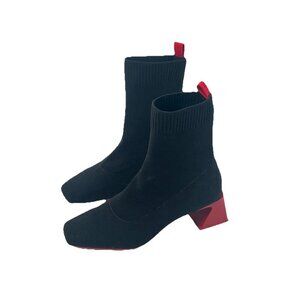 Vivaia Regina Pro Square Toe Heeled Boots Red Block Heel Black Sz 41 Sz 10.5